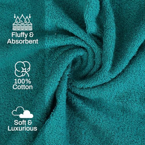 Image of Layers 100% Cotton Face Towels | 450 GSM Soft & Highly Absorbent | Aqua Plush Collection | Pack of 12 Super Soft Towels for Men & Women | 30 x 30 cm - Turquoise
