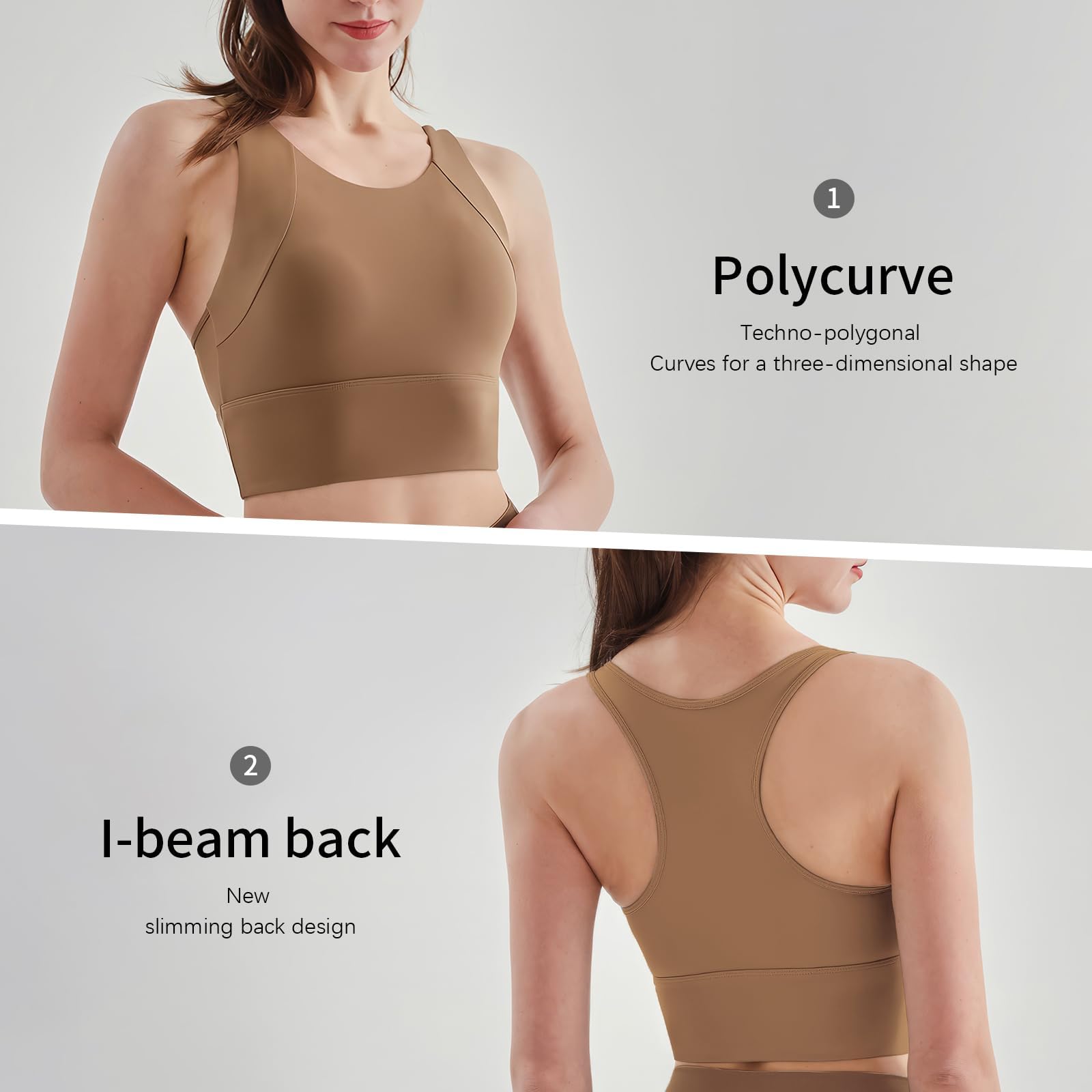 Soutien-Gorge de Sport Long avec Dos Nageur pour Femme - Débardeur Court Rembourré à Absorption des Chocs, Soutien-Gorge sans Armatures à Bonnets Fixes Intégrés pour Le Yoga et la Course à Pied