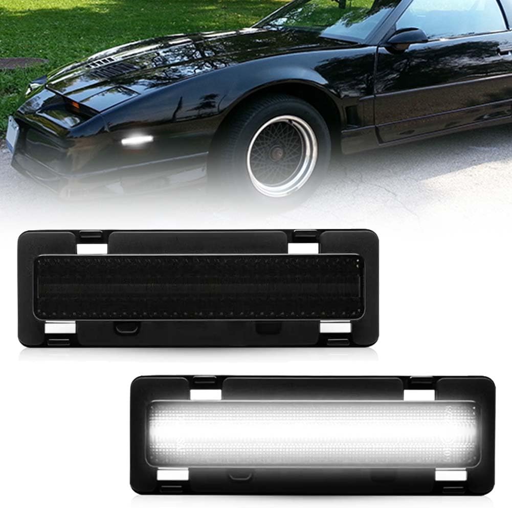 Front LED Side Marker Lights for Che-vy Camaro (1982-1992) LT, RS, Sport, Iroc-Z, Z28 Coupe Convertible, Camaro Smoked Lens Side Bumper Marker Lights, Amber LED Turn Signal Lamps, 2 PCS