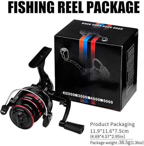 Miniatura 7 de Metal Spinner Fishing Reel with 1BB Bearing, .2: Gear Ratio, 5KG Max Drag, for Freshwater Saltwater Reel, Beginner Fishing Reel, Blue/Red(Red)