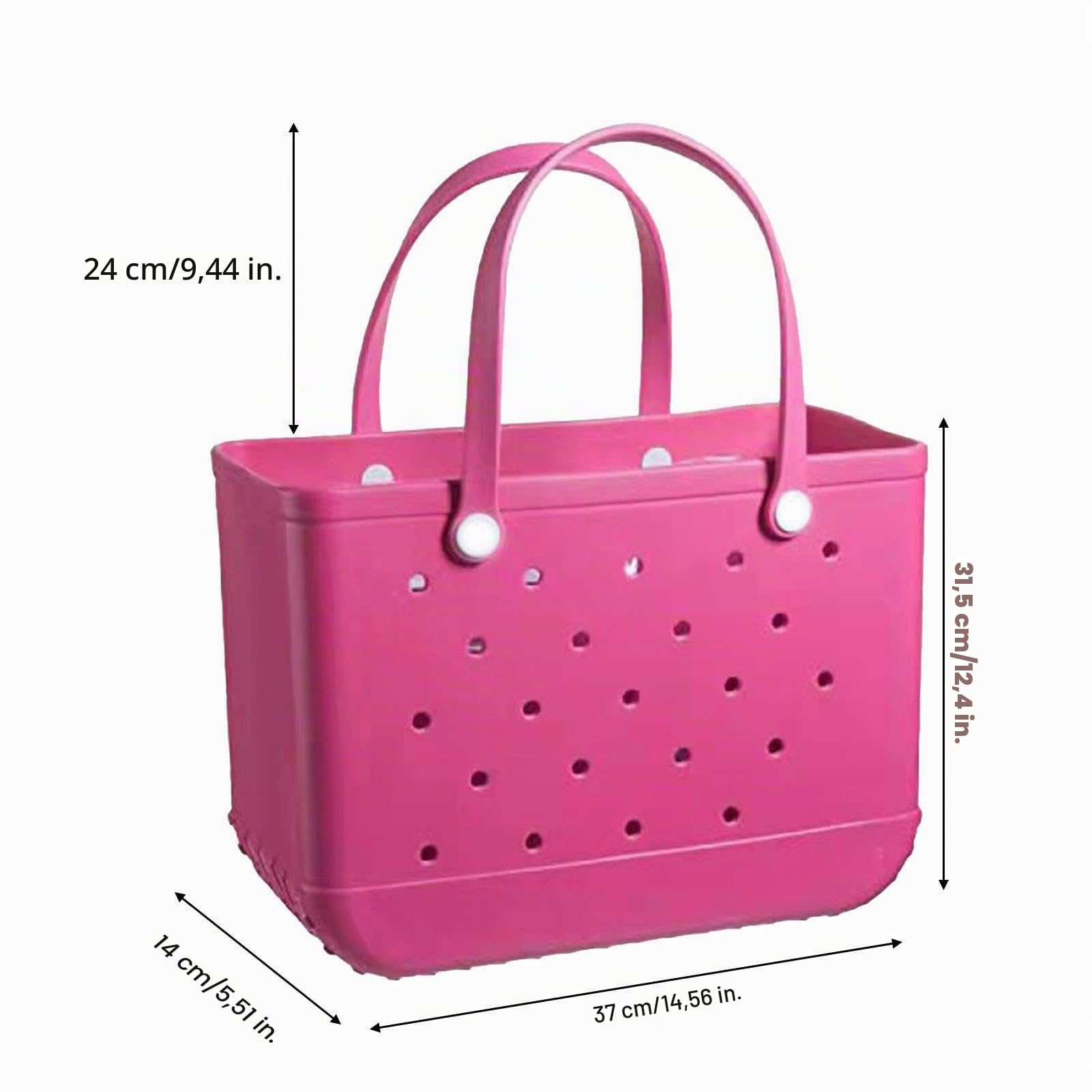 Bolsa de playa de EVA | Bolsa de playa de goma para mujer | Bolsa de playa grande impermeable | Bolsa de playa lavable con agujeros para playa, piscina, gimnasio, deportes, compras, 37 x 14 x 31,5 cm