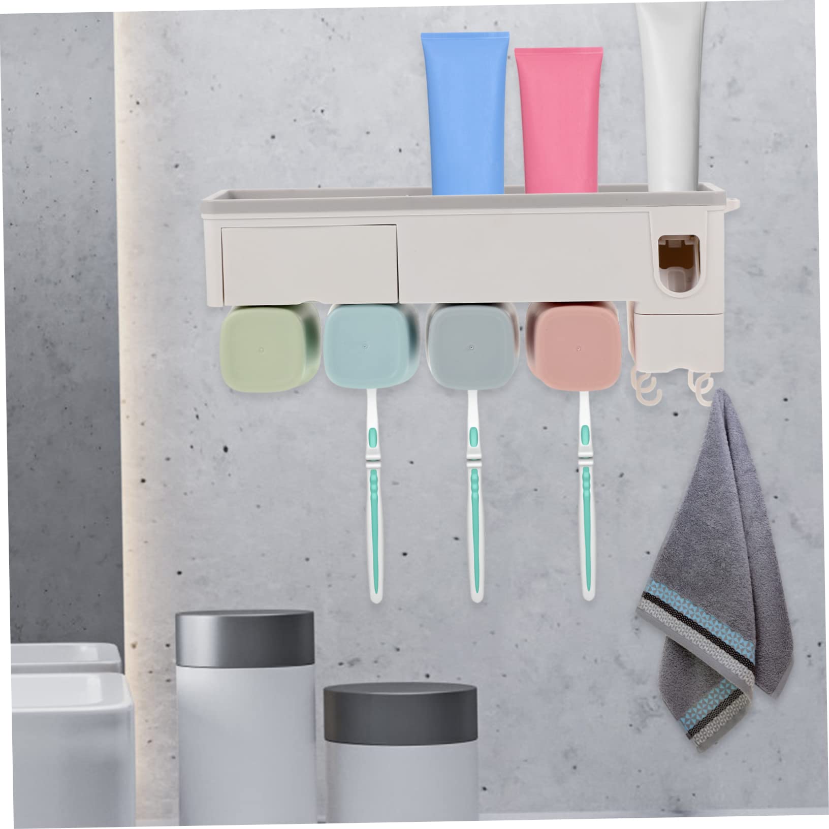 Juego de cepillo de dientes eléctrico y dispensador de pasta de dientes, para cepillos de dientes eléctricos y toallas, con soporte montado en la pared, estante de almacenamiento de baño de
