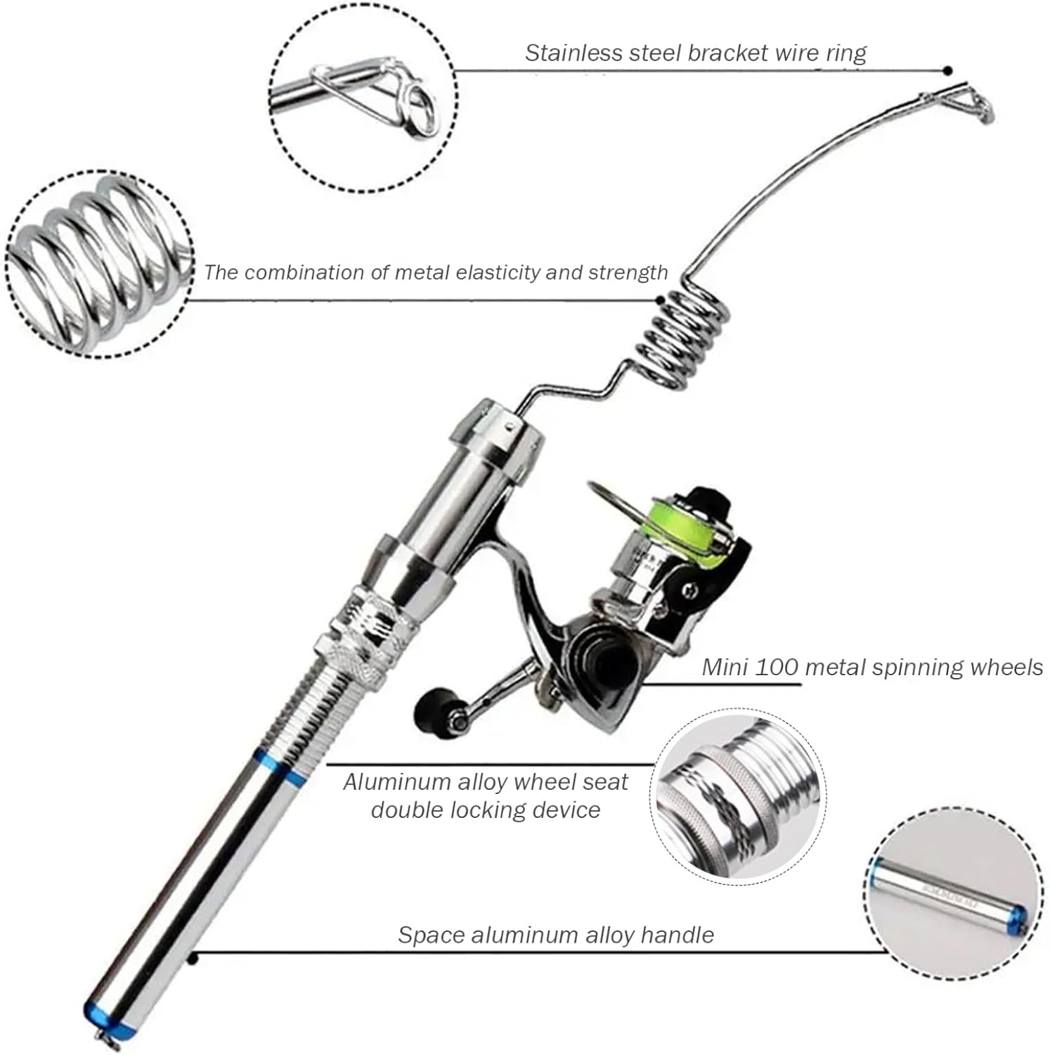 Mini Fishing Rod and Reel Mini Fishing Rod Lightweight Portable All-Metal Elastic Mini Fishing Rod and Reel Rust-Resistant Non-Slip Pocket Fishing Rod for River Lake Ice Fishing