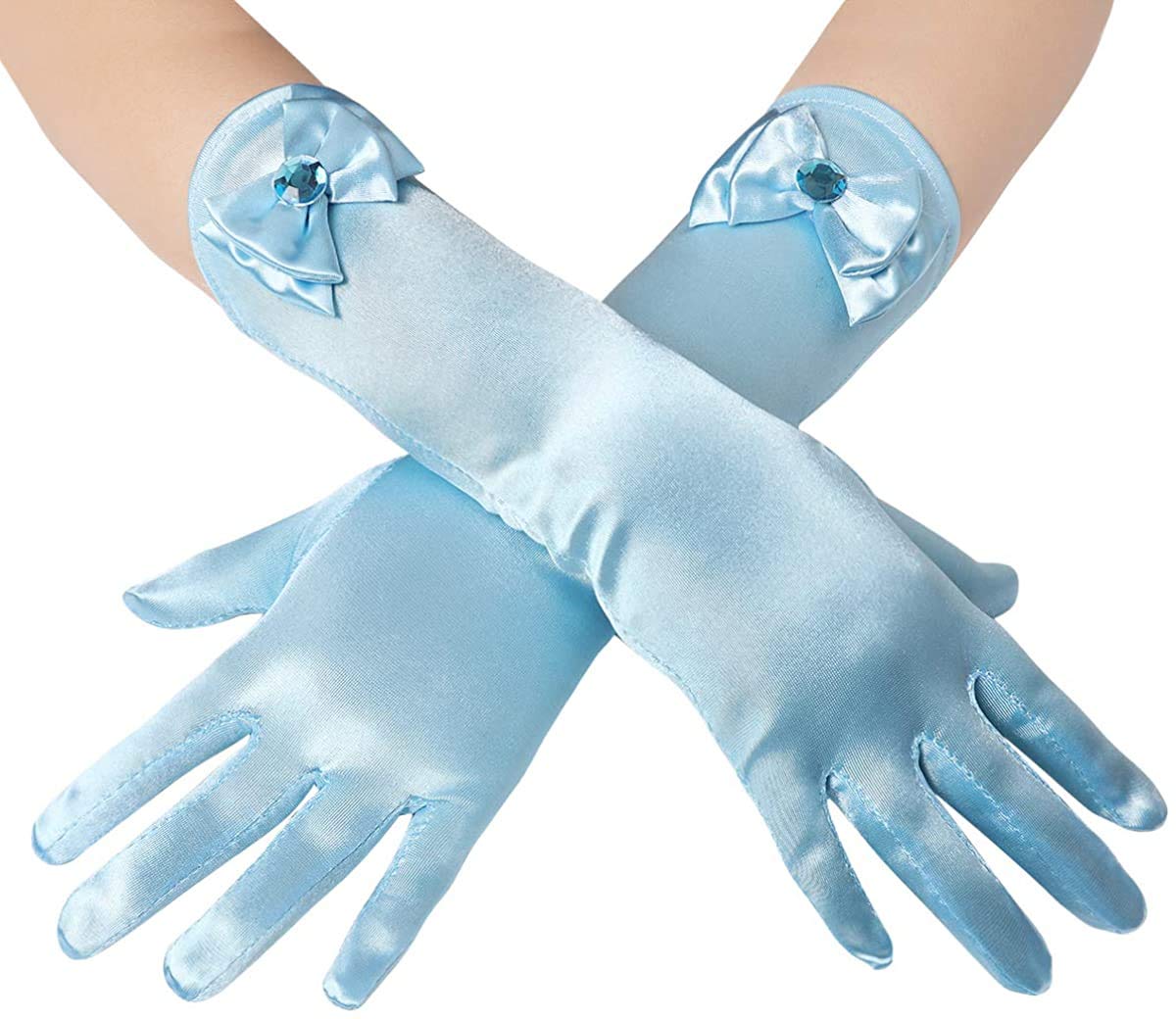 Girls Satin Long Gloves for Princess Dress Up Party With Bows