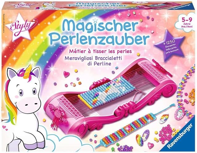 Ravensburger Magiczny magiczny perłowy czar, bransoletki z pereł, kreatywny zestaw do majsterkowania dla dziewczynek od 5 lat, z ramą tkacką i ponad 1000 koralików