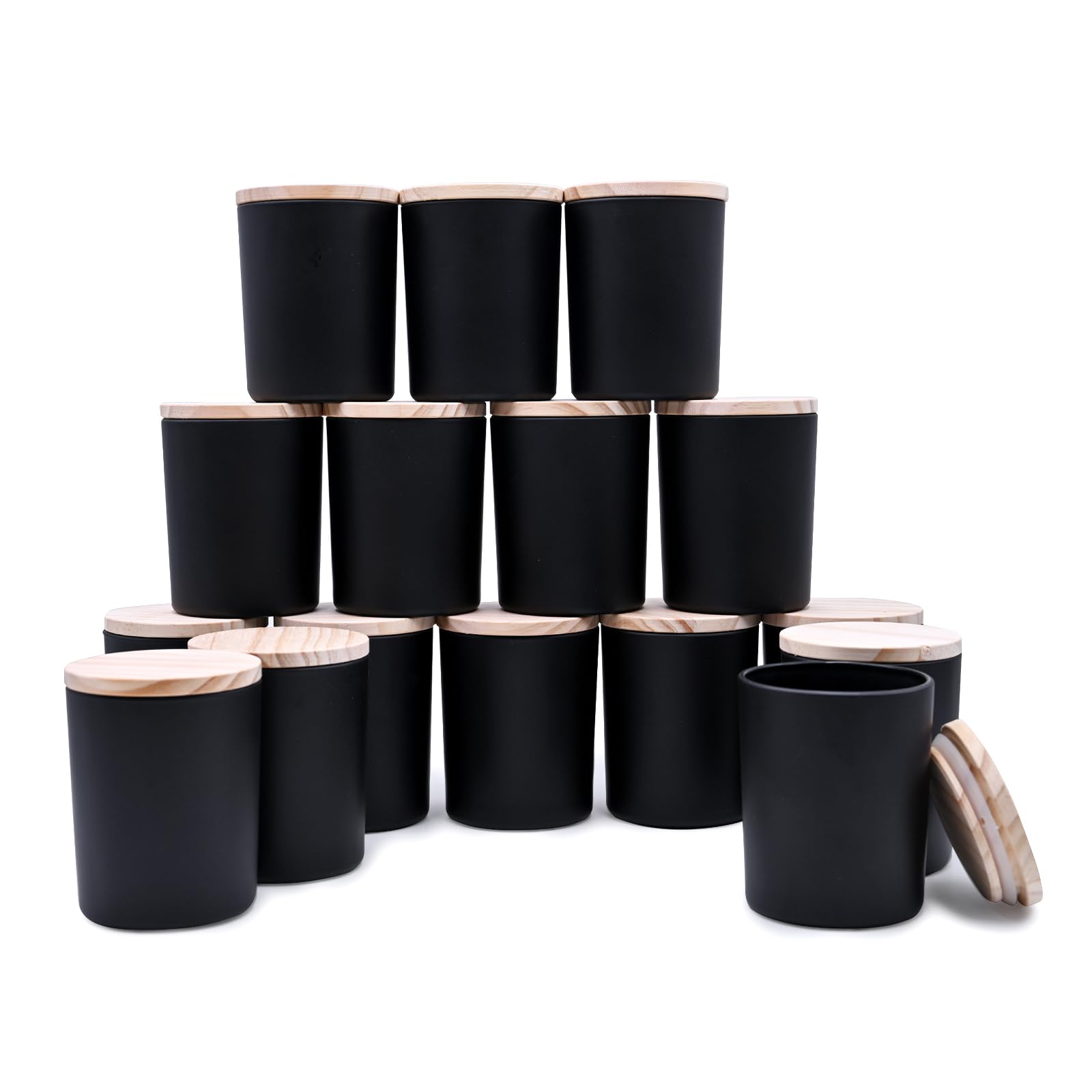 Thick Candle Jars for Making Candles 16 Pcs, 7 OZ Empty Jars with Wood Lids for Candle Making, Sample Container, Matte Black
