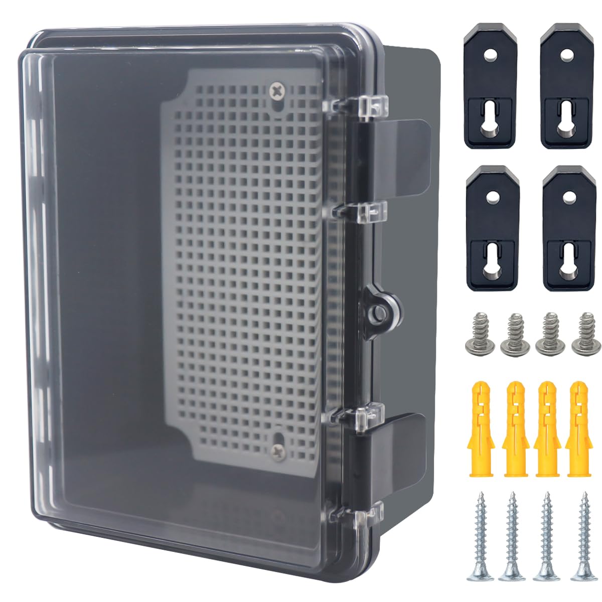 Otdorpatio Junction Box, Hinged Black Clear Cover IP67 Waterproof ABS Project Box with Mounting Plate Electrical Box Enclosure with Wall Bracket 7.1 x 5.1 x 3.5inch(180x130x90mm)