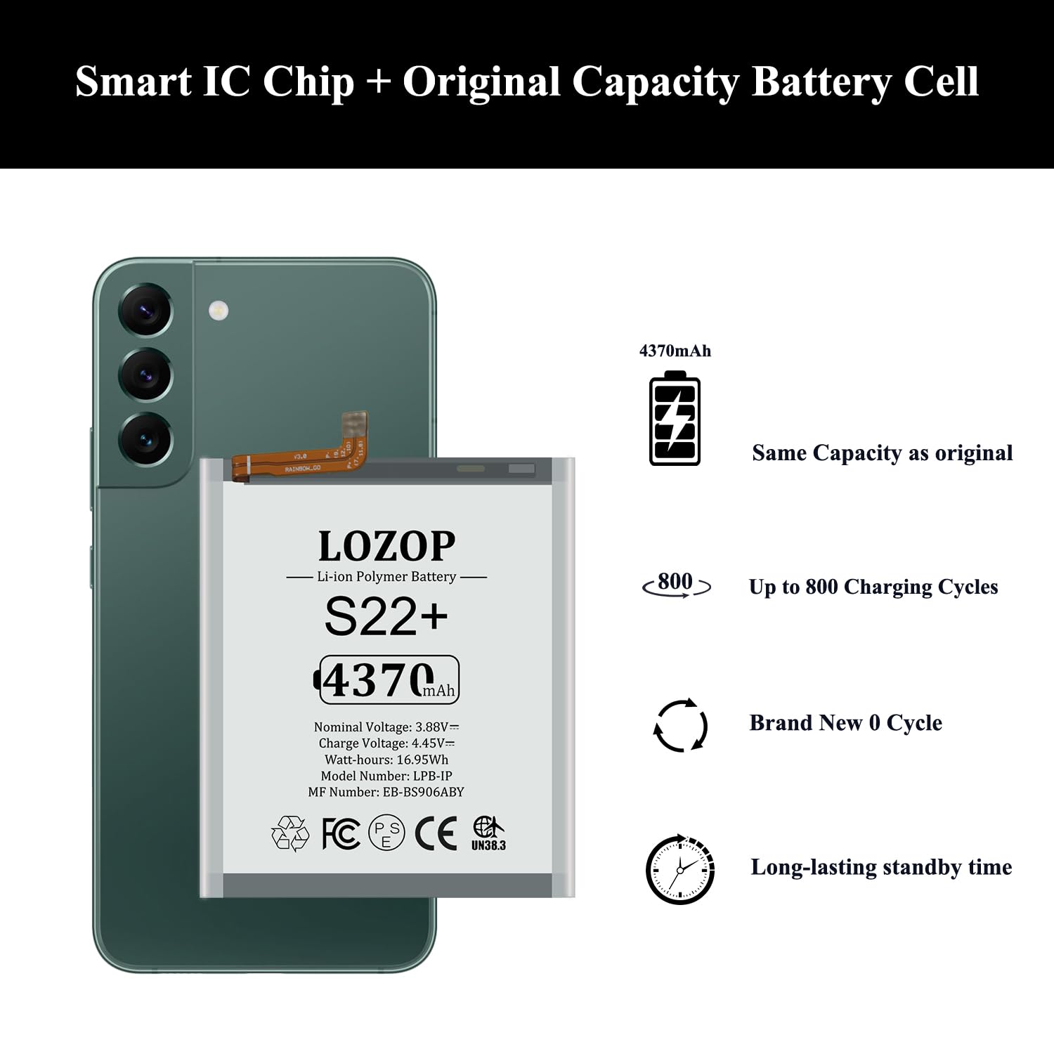 LOZOP for Galaxy S22 Plus Battery Replacement Kits for Samsung Galaxy S22+ 5G SM-S906U/U1/N/B/W and Other All S906 Models with Repair Tools Kit and User Manual