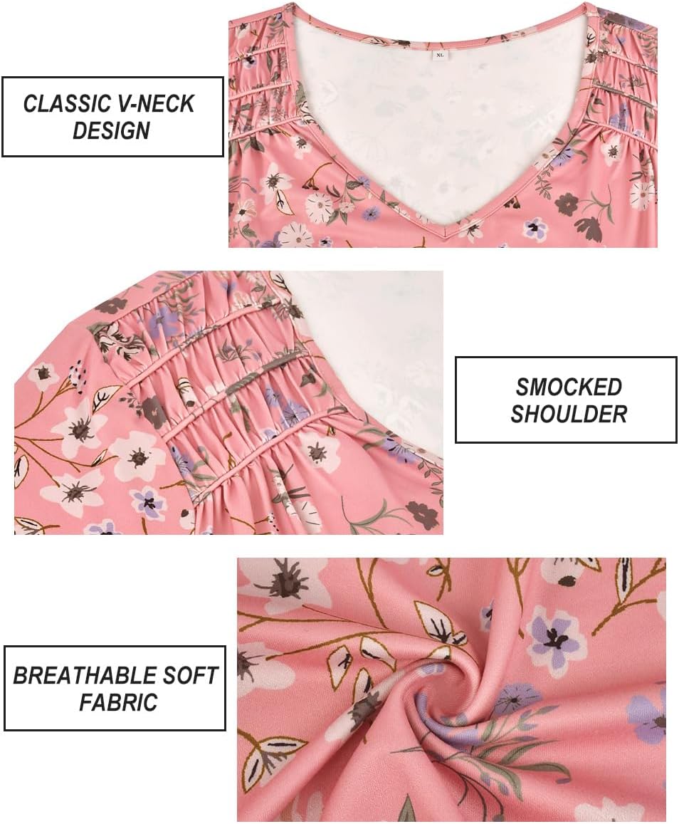 CARCOS Plus Size Tops for Women Short Sleeve Smocked V Neck Shirts Casual Summer Tunic Loose Fit Tshirts XL-5XL - Image 6
