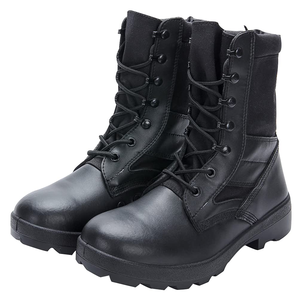 Hohe Top-Militärschuhe für Männer mit seitlichen Reißverschluss im Freien Kampfstiefel Wanderschuhe,Black-43(UK 9)