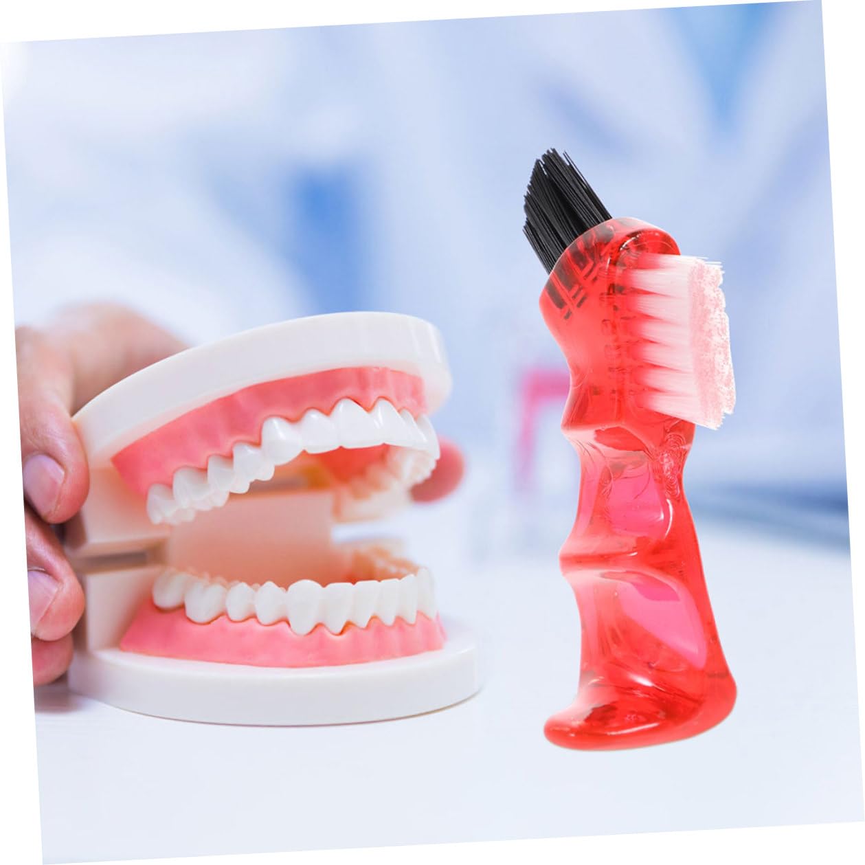 Set 3 Pezzi Spazzolino per Dentiera Piccolo Multifunzionale a Doppia Testa Pulizia Protesi Portatile per Uso Domestico Ergonomico per Igiene Orale Quotidiana