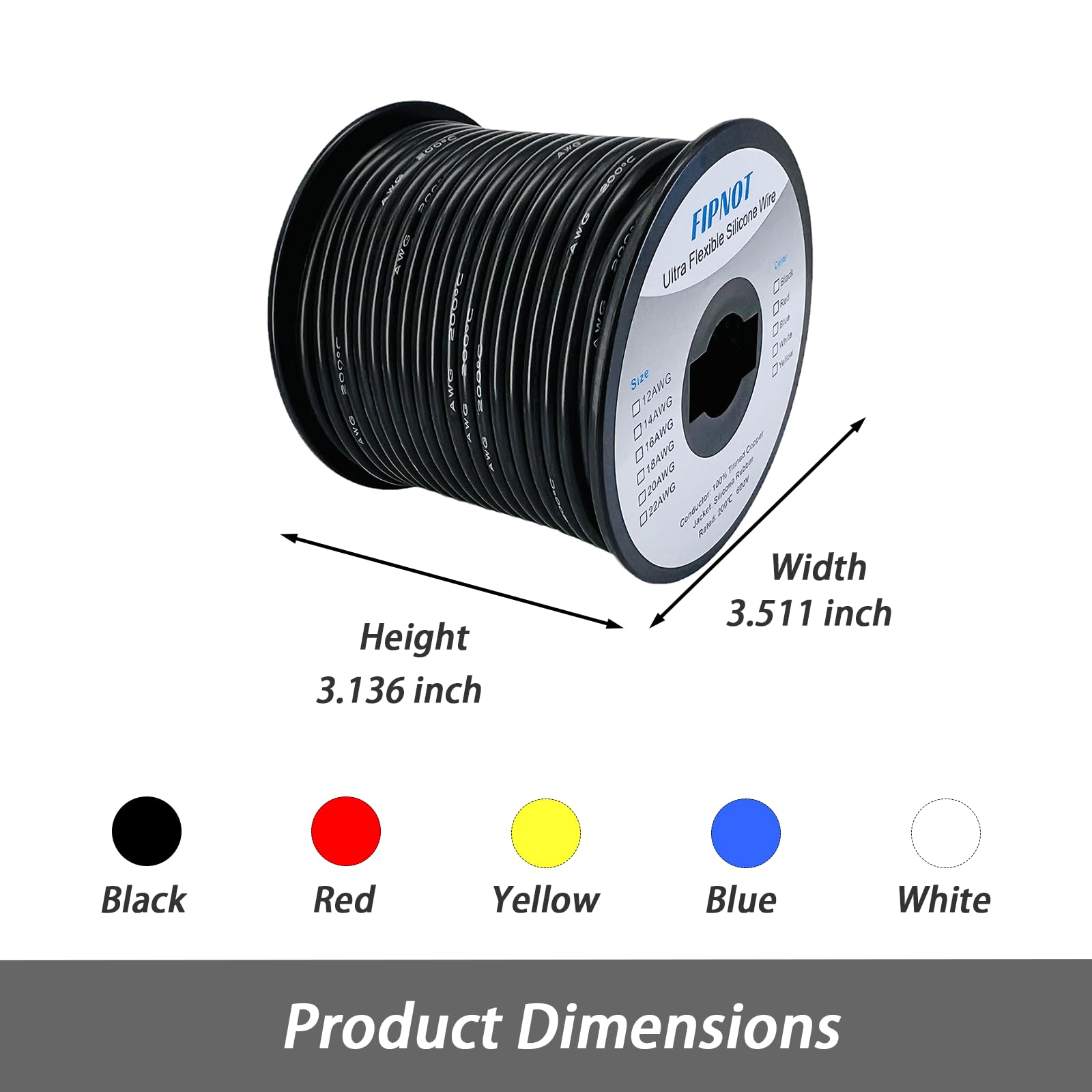 Fil, silicone 12 AWG, bobine noire de 15,2 m, extra flexible, 600 V calibre 12, automobile, batterie, solaire, marine