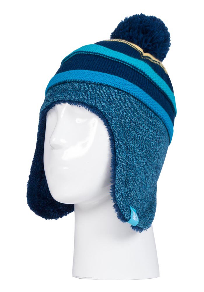 HEAT HOLDERS - Boys Thermal Lined Pom Pom Winter Hat and Mittens with Ear Flaps (3-6 Years, CCM2P4)
