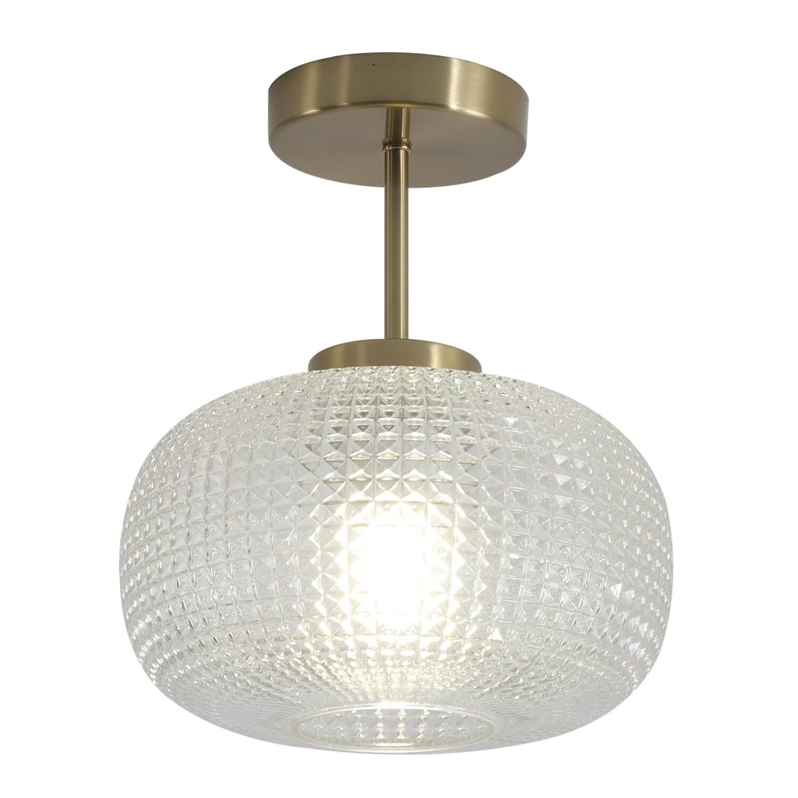 KHUKHU Antique Brass Semi Flush Mount Ceiling Light Blue Glass Flush Ceiling Light Fixture Vintage Brushed Gold Hallway Light Porch Ceiling Light Fixtures Globe Close to Ceiling Light(Clear)