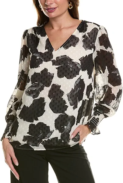 Anne Klein Girls' Long Sleeve V Neck Blouse W Smocked Cuff