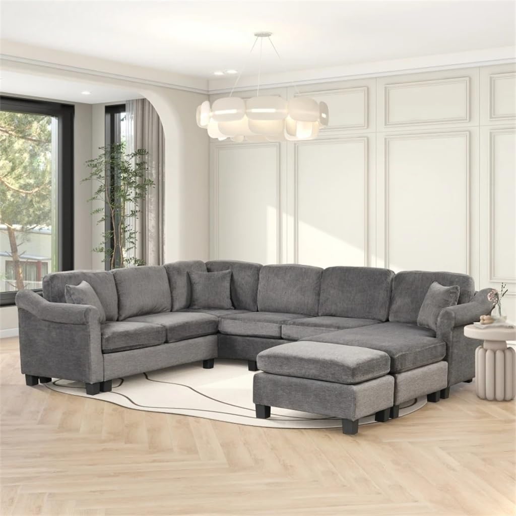 4pcs Sectional Sofa with Ottoman with Right Side Chaise Velvet Fabric Dark Gray(E)