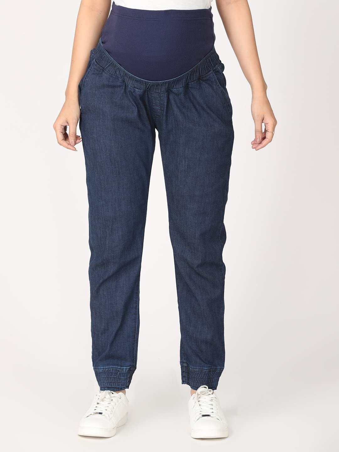 The Mom Store Maternity Denim Jeans with Belly Support | Jogger Style | Denims | Super Stretchable Belly Band | Comfortable | Pre and Post Pregnancy | Stylish | S - Image 2 thumbnail