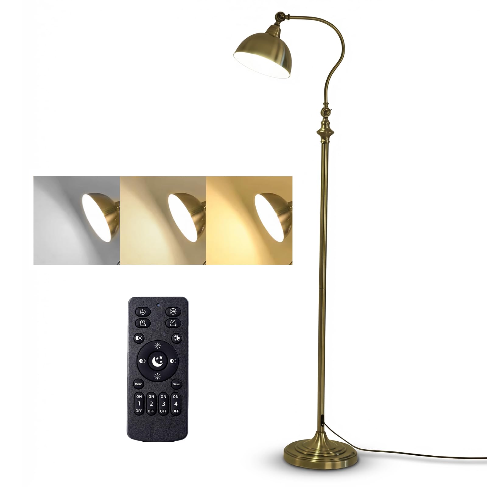 ACMHNC LED Stehlampe Wohnzimmer Dimmbar mit Schwenkarm, 12W, 960 LM, Metall | Vintage Stehleuchte mit Fernbedienung, E27, 3000K-6000K, Fußschalter und verstellbarem Lampenkopf, für Leseecke, Homeoffice