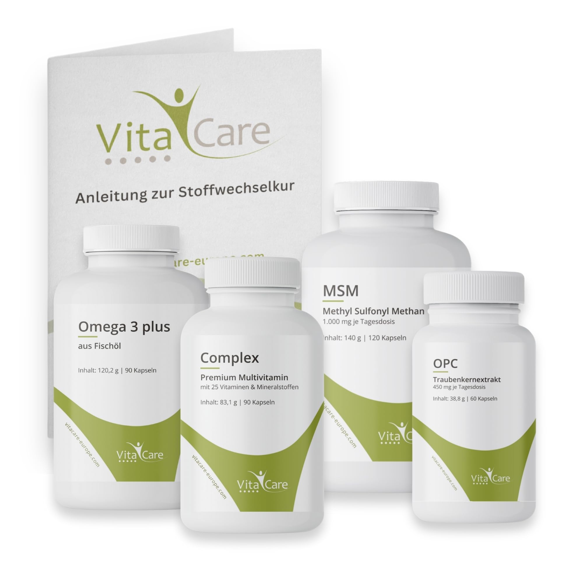 VitaCare 21-Tage-Stoffwechselkur Paket, 5-teiliges Komplettpaket, enthält MSM Kapseln, Multivitamin Complex, Omega 3 plus & OPC Traubenkern
