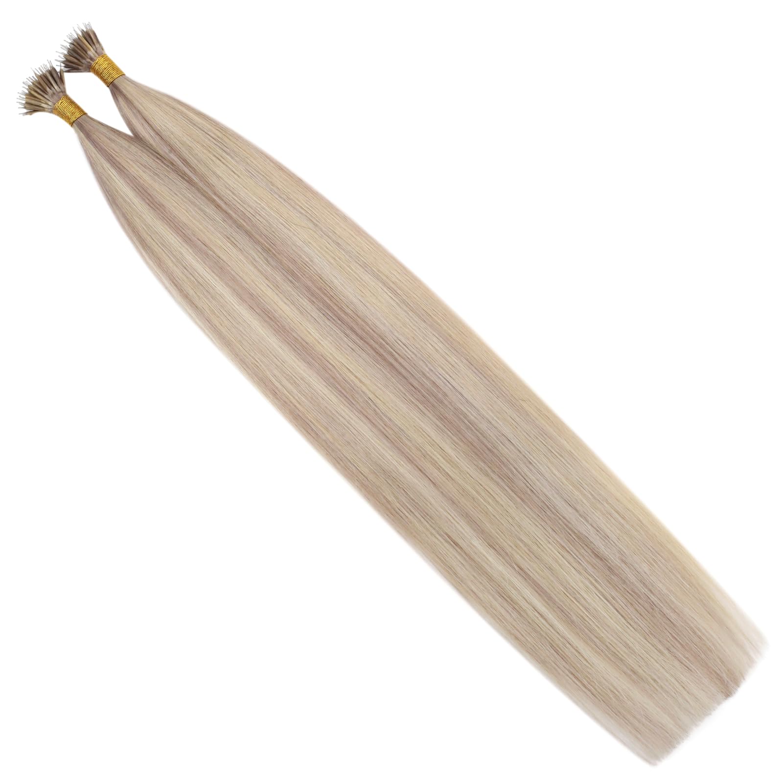 Ugeat Przedłużanie Włosów Nano Link, Włosy Ludzkie, Pasemka Popielaty Blond, 60 cm 50 sztuk 50g, Przedłużanie Włosów Nano Koralik Popielaty Blond, Remy Naturalne Proste