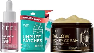 The Ceel Salmon DNA PDRN Serum, Grass-Fed Beef Tallow Honey Cream & Doralisse UNPUFF Patches Bundle – Hydrating Skincare Duo with Hyaluronic Acid, Peptides, Honey & Shea Butter