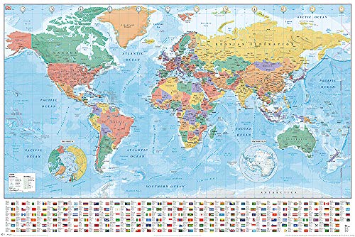 Political Map of the World ? ����|�X�^�[/���( World Map with Flags ) (�T�C�Y: 36 " x 24 " ) Unframed