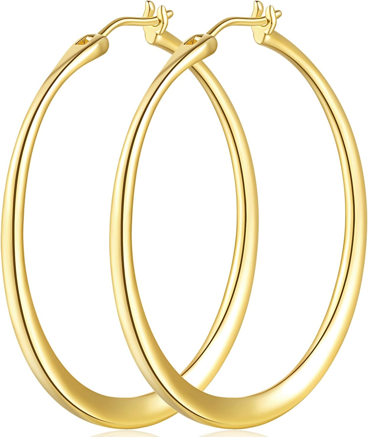 Gold Hoop Earrings for Women 14K Gold Hoop Earrings Flat-Centered Large Womens Hoops Earring 40mm