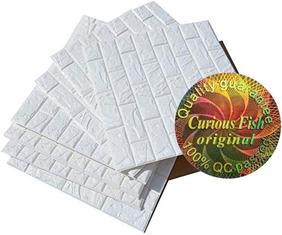 Curious Fish 3D Brick Wallpaper 20PCS Self-adhesive Soft PE Foam Waterproof Panel Ceramic Tile Fodable Cutable DIY Decorate for TV Background Kitchen Bathroom Kids' Living Room Office Decoration