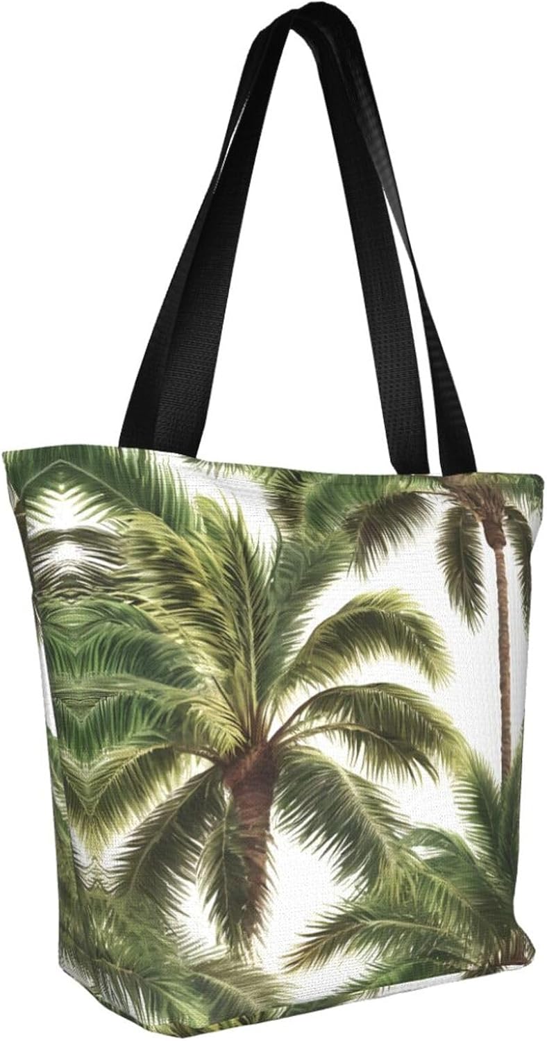 Palm Tree Print Comfortable Summer Shoulder Bag Canvas Tote Travel Beach Hiking Shopping Weekend
