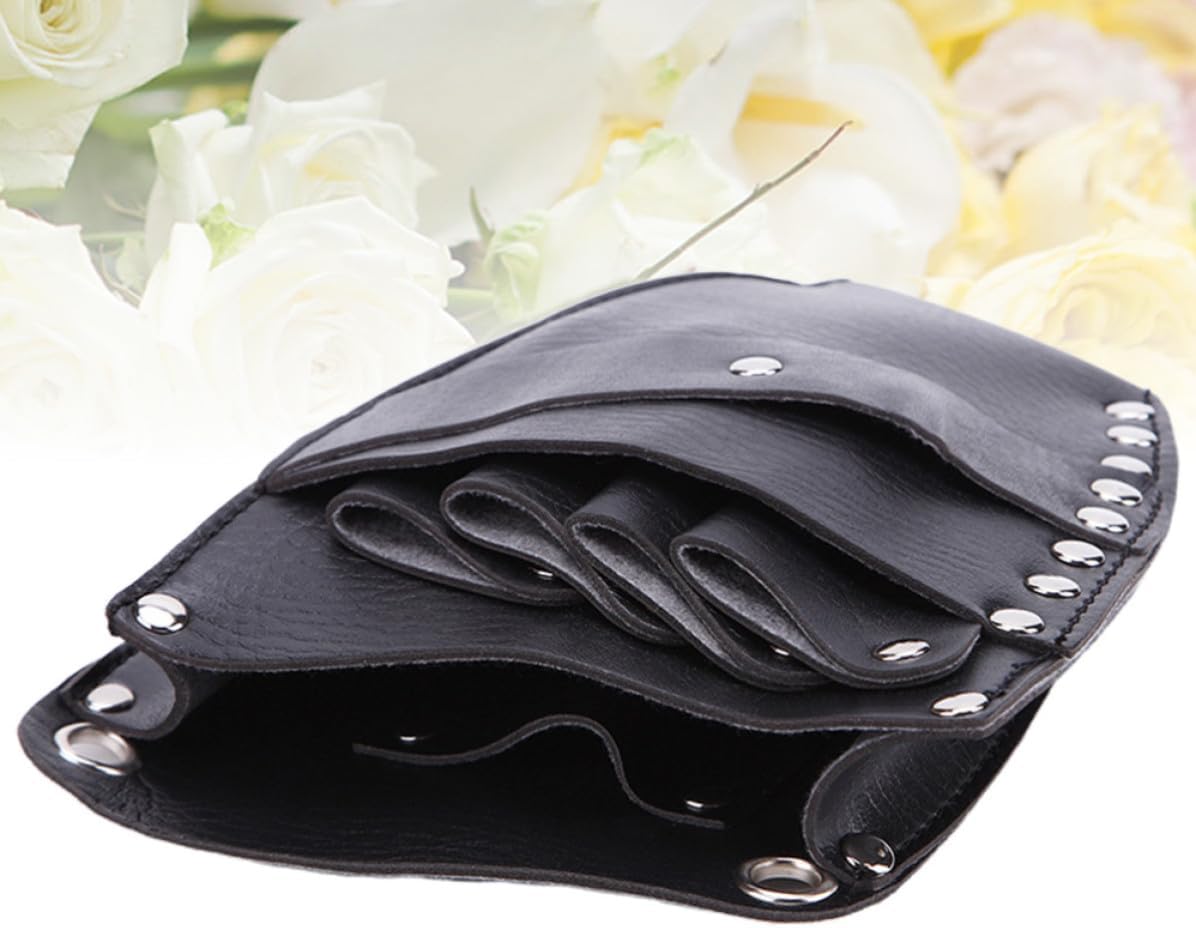 CHILDWEET Black Leather Hairdressing Waist Bag for Barber with Multifunction Tool Organization, Suitable for Combs and Hair Clips, Hairdressing Scenario Pouch