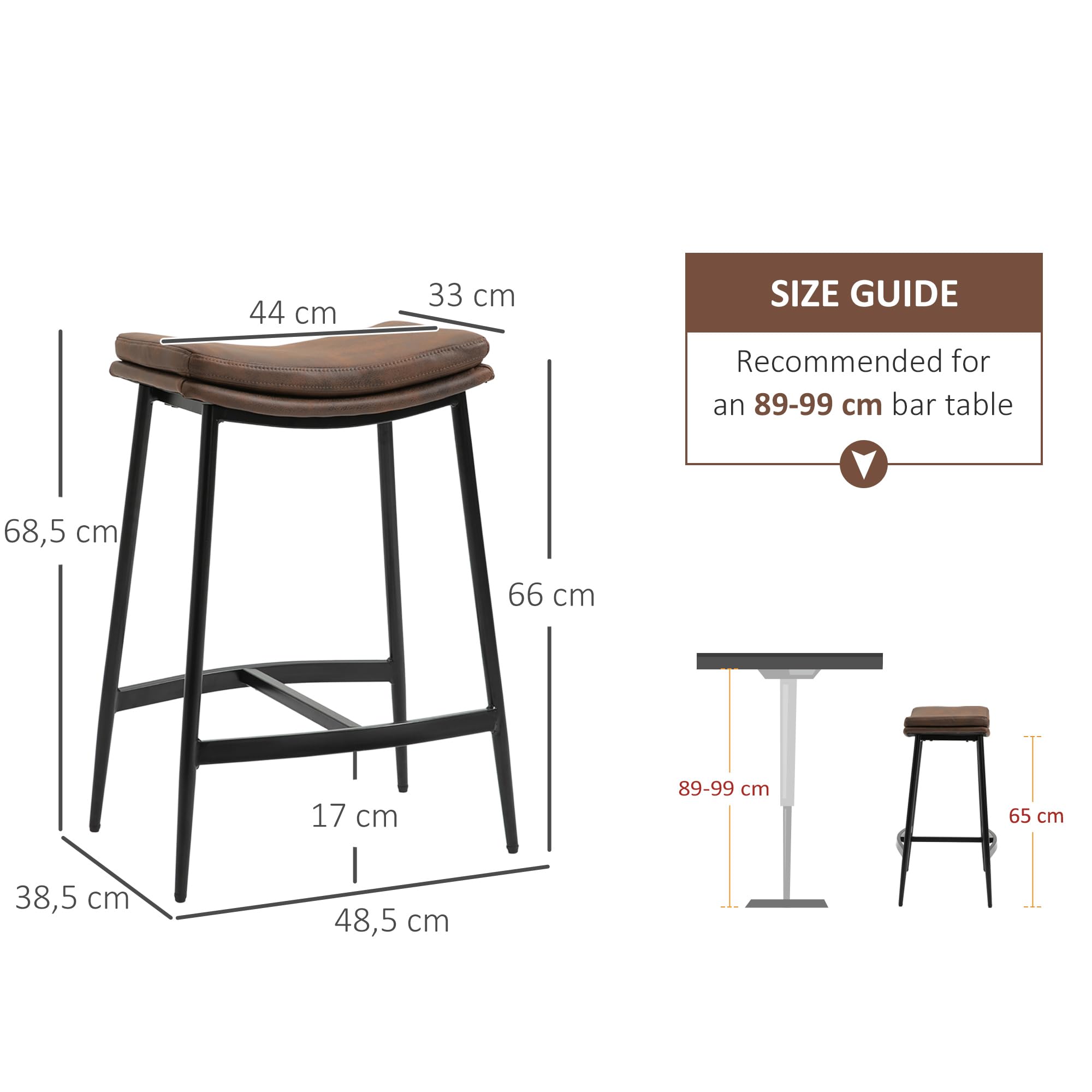HOMCOM Tabourets de Bar Repose-Pieds Acier 48,5x38,5x68,5 cm Marron Noir