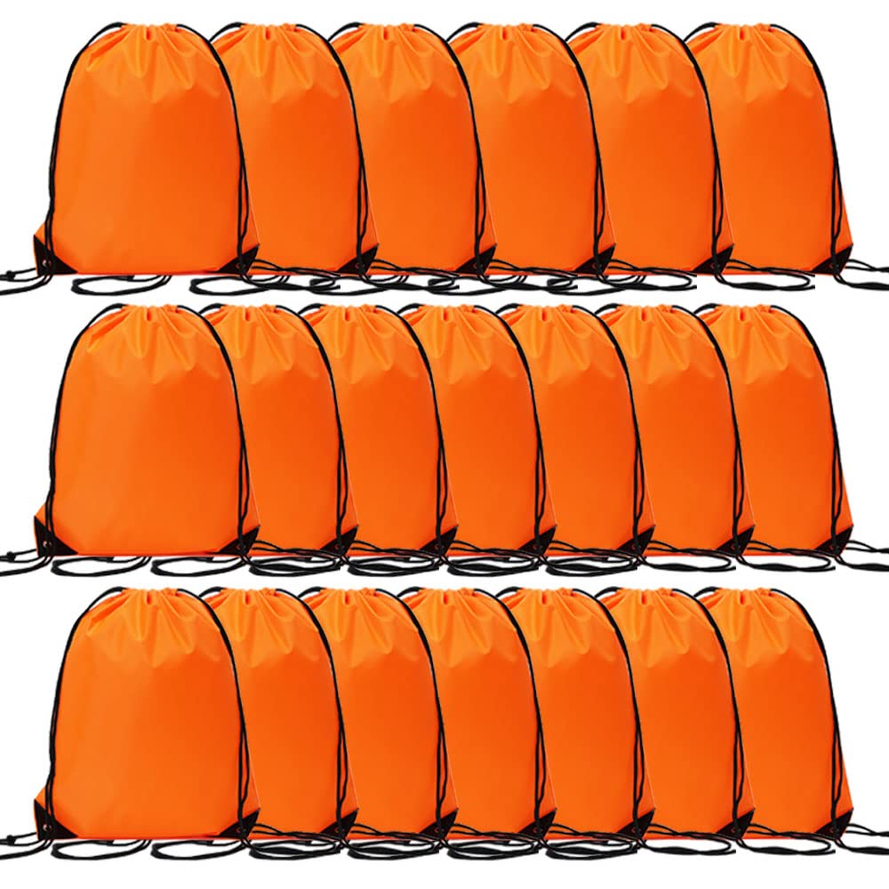 CODOBON 20 Pcs Drawstring Bags, Bulk Draw String Backpack, Cinch Polyester Bag for Gym Sport, Orange