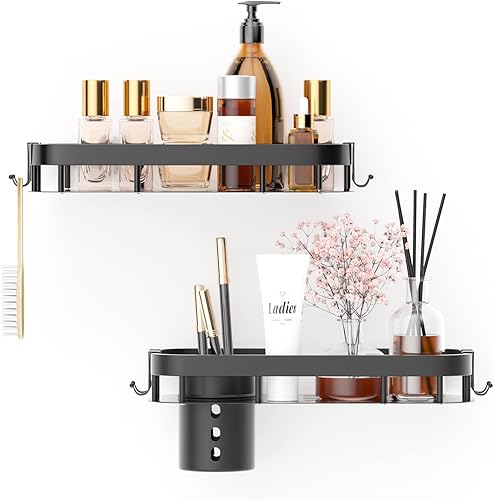 SAYUUM Organizador de ducha adhesivo con 8 ganchos y diseño único de cilindro de almacenamiento, acero inoxidable inoxidable para montaje en pared,