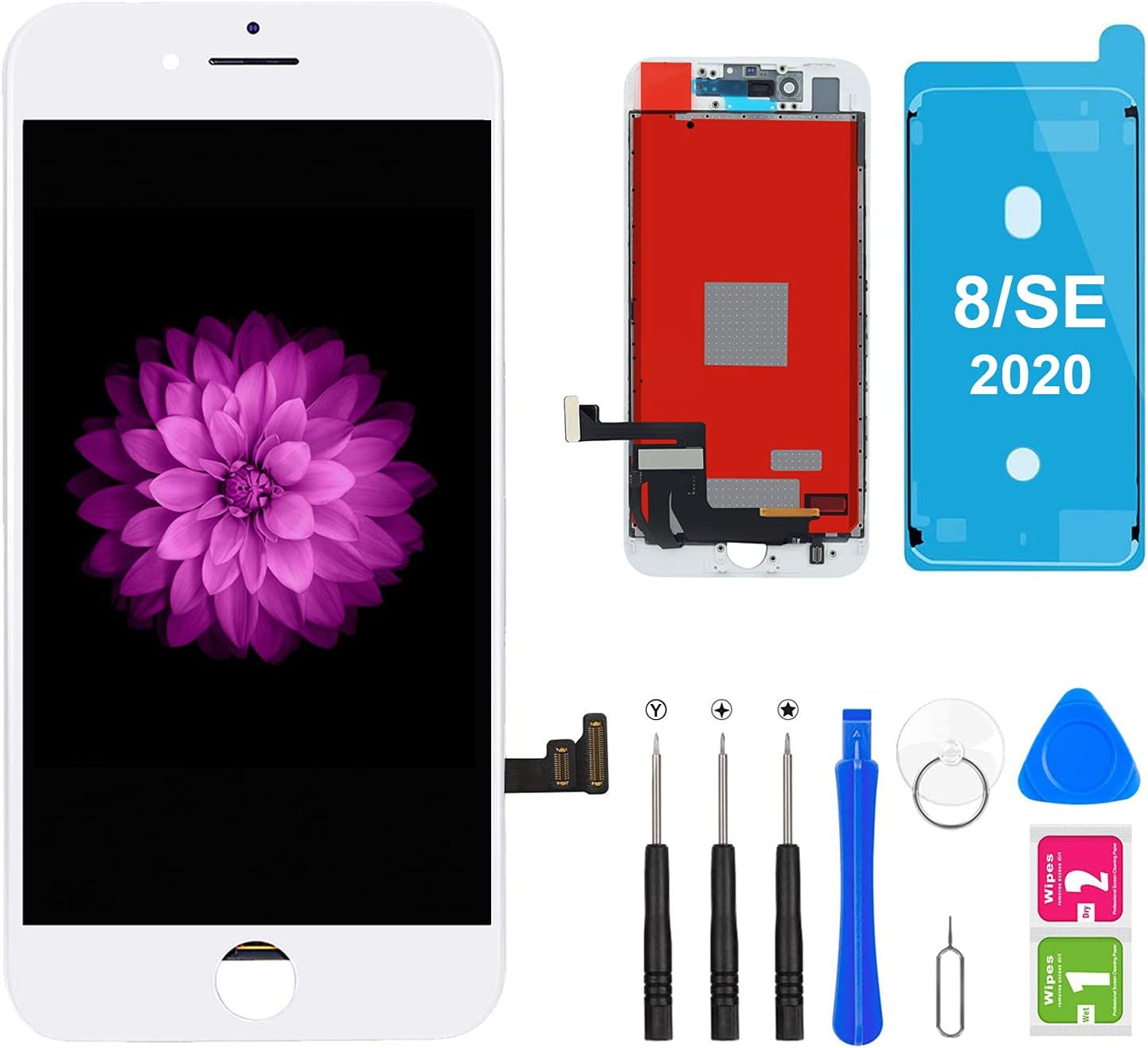 Brinonac Screen Replacement for iPhone 8 4.7 inch LCD Digitizer Touch Screen LCD Replacement Screen Frame Assembly Full Set with Tools and Screen Protector (White)