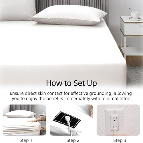 Miniatura 5 de Grounding - Sábana de cama tamaño Queen con cable de 15 pies, 90% algodón orgánico + 10% fibra plateada, sábanas conductivas para un mejor sueño y