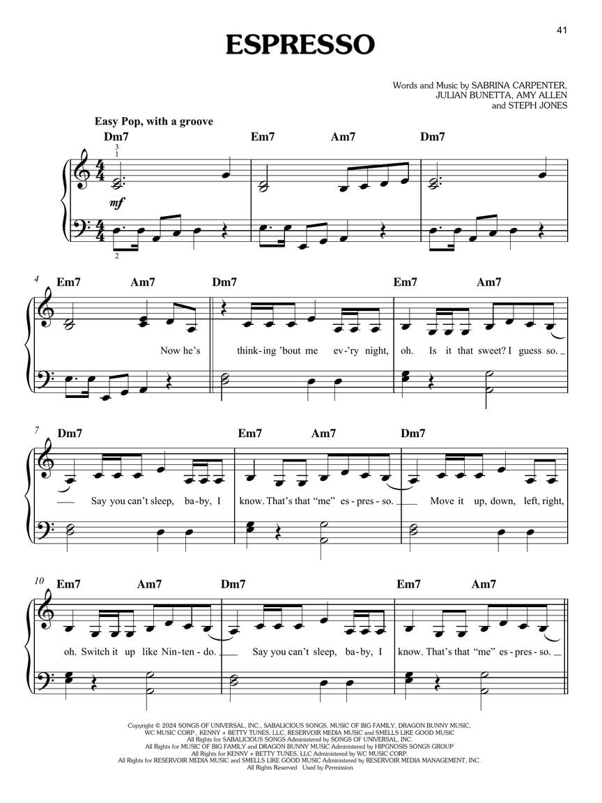 Sabrina Carpenter: Short N' Sweet | Easy Piano Sheet Music Songbook with Lyrics and Chord Symbols | Beginner Piano Pop Song Collection for Fans and Students | 12-Track Piano Book for Practice      Paperback – February 1, 2025