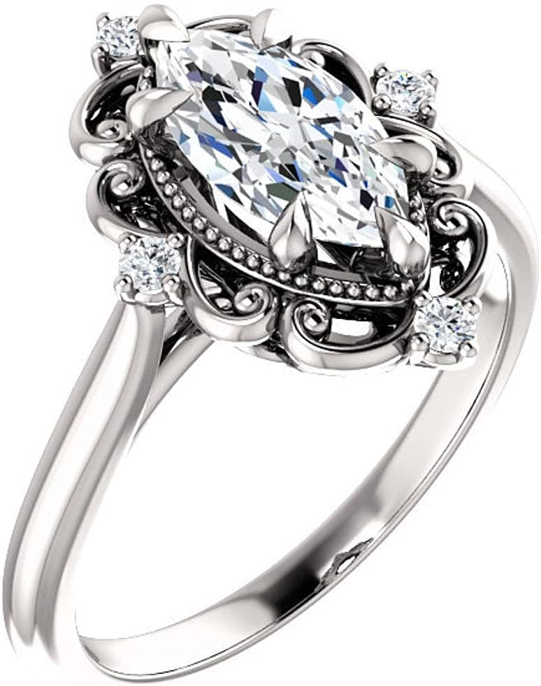 1 CT Marquise Cut Colorless Moissanite Engagement Ring, Wedding/Bridal Ring, Solitaire Halo Style, Vintage Antique Anniversary Promise Ring Gifts for Her