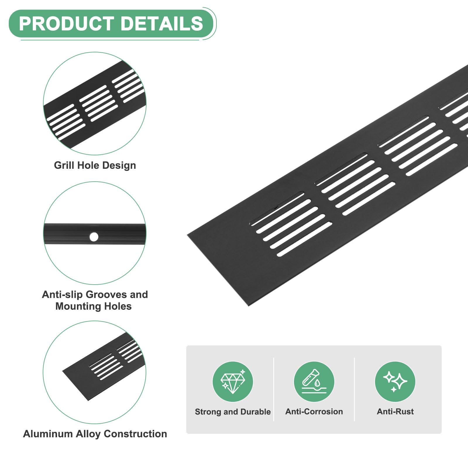 M METERXITY 2-Pack Door Vents for Interior Doors 12 x 2 Inch/ 300 x 50mm Aluminum Alloy Ventilation Grille for Cabinet/Wardrobe/Shoe Cabinet - Image 2