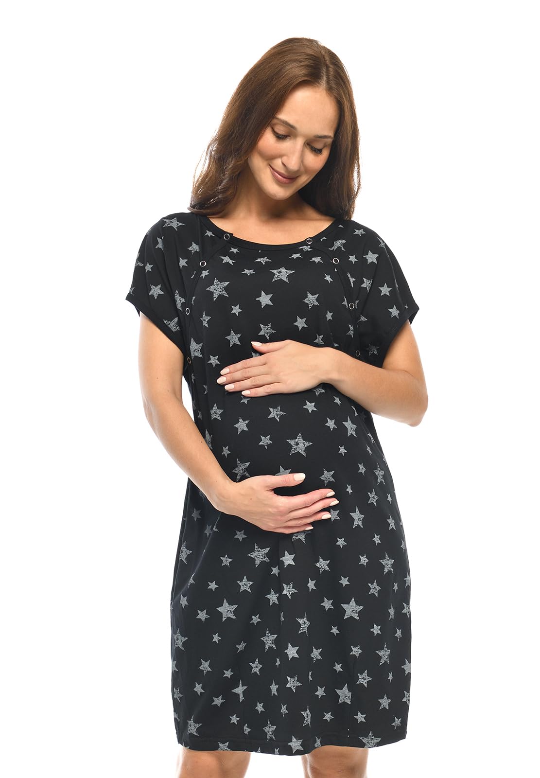 MijaCulture 3 in 1 - Camicia da notte per allattamento 4123 (M/EU38, nero/stelle)