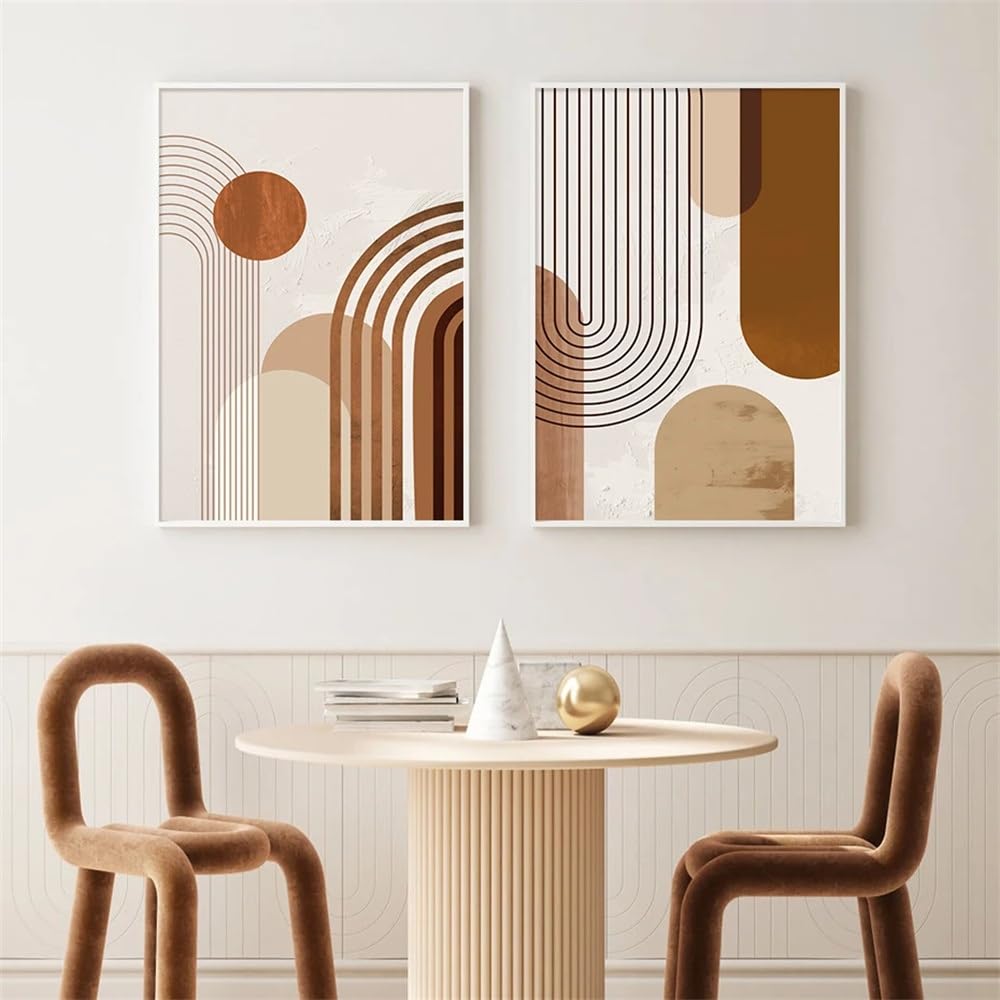 WBYZAC Set of 2-Mid Century Abstract Geometric Brush Effect Wall Art Posters Canvas Painting Print Pictures Living Room Interior Kitchen Office Home Decor-40 * 60cm (No Frame)