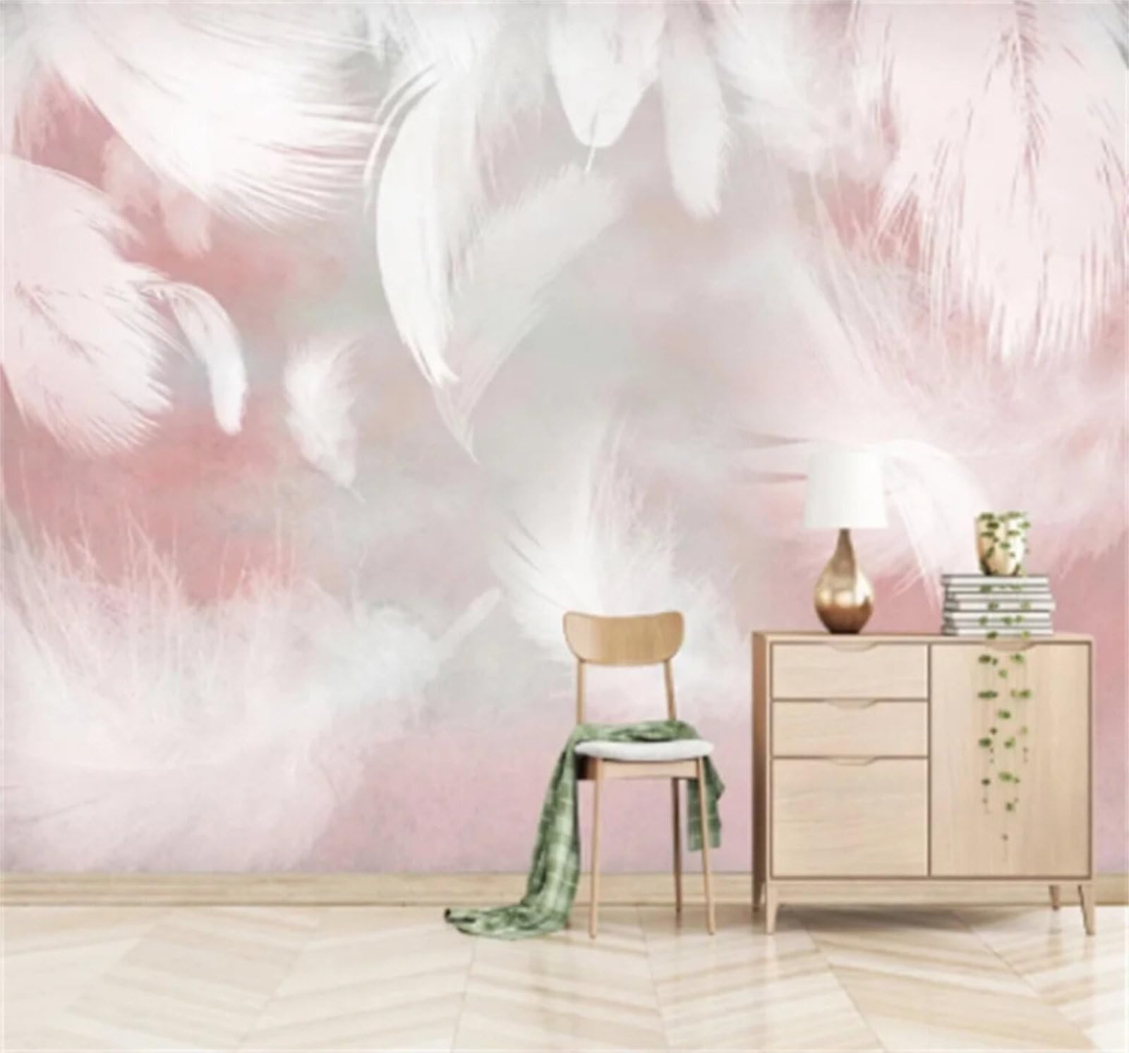 Tzxztt 300Cm×210Cm(B×H) Warm Beautiful Romantic Pink Feathers Modern 3D Wallpaper Premium Textured Silk Neutral Tones Material Ideal For Living Room Bedroom-300Cm×210Cm