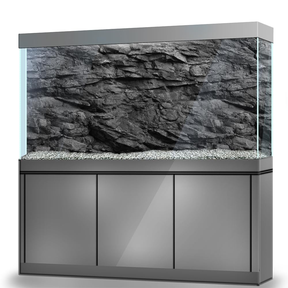 LYYAB Aquarium Background Stickers - Black Stone Rock Texture - Fish Tank Reptile Terrarium Decor Poster (120 x 60 cm / (47.2 x 23.6 inches))