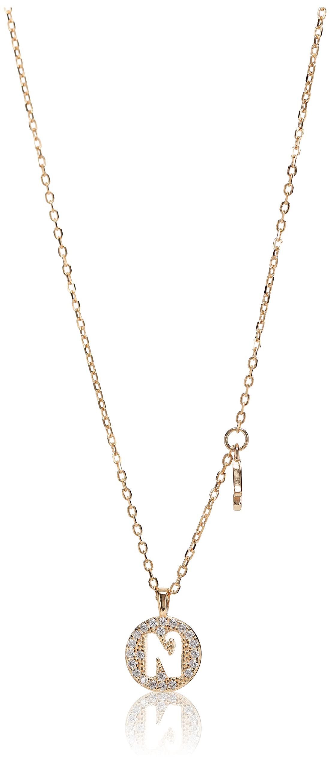 Sweet RoseWomen's Sterling Silver Blue Cubic Zirconia Initial N Pendant Necklace, Yellow Gold, Medium