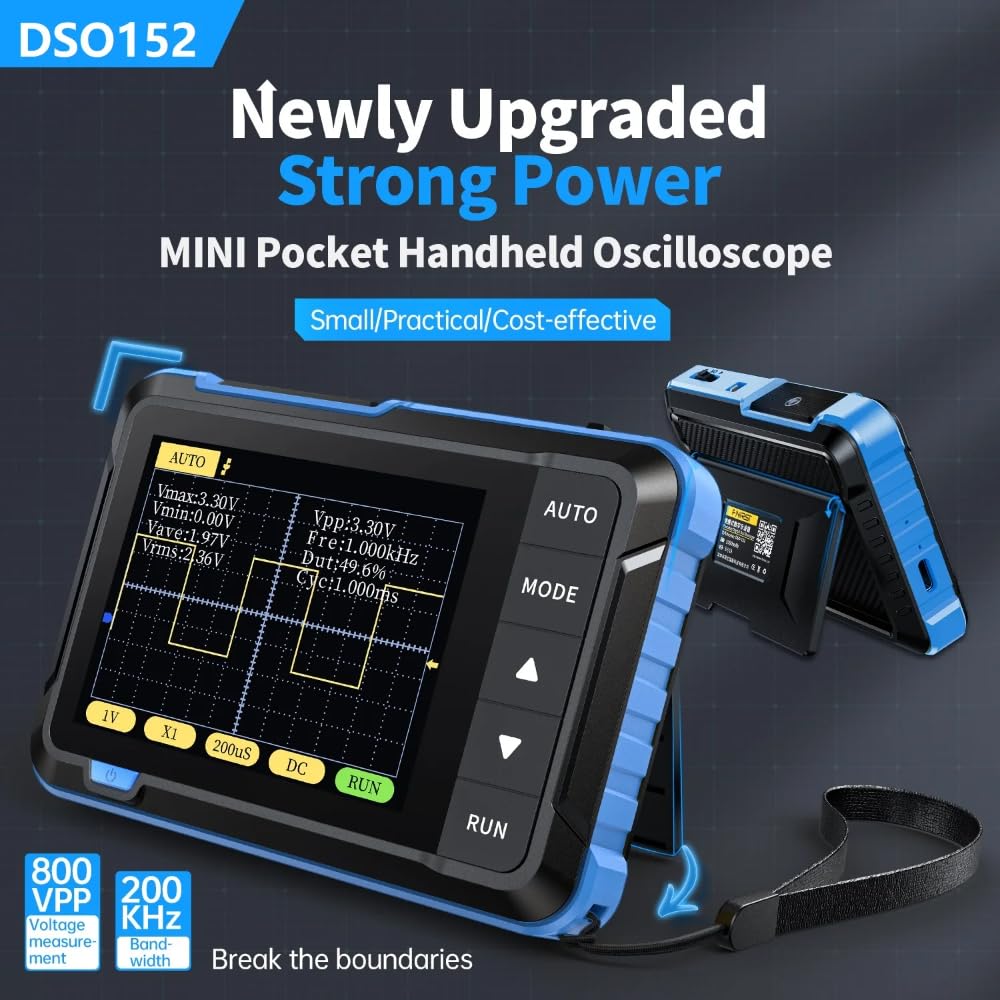 DollaTek DSO152 Mini oscilloscope numérique portable 2,5 MSa/s 200 KHz Bande passante analogique 800 VPP Prend en charge la mise à jour du firmware Sortie PWM