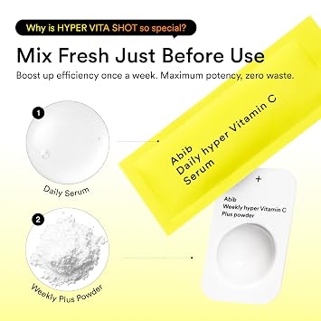 Abib Hyper Vita Shot 28 Days Program (Serum & Powder) 1.42fl.oz.,0.03oz (42ml+0.8g) | 10% Vitamin C Serum Individual Daily Pouches with Weekly Booster Powder, Ascorbic Acid, Korean Skin Care