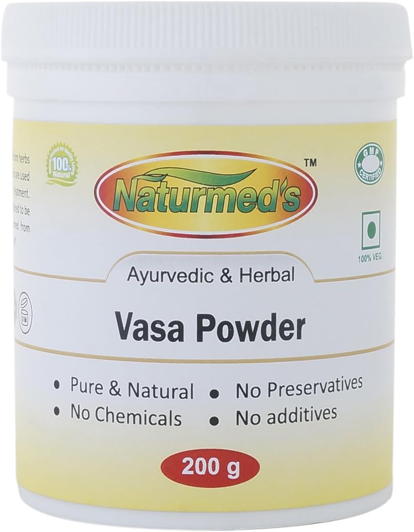 Naturmed's Vasa(Adhatoda vasica) Powder 200 Grams Jar| Vasika - Adusa- Arusa| Malabar Nut - Vasaka| Pure and Organic| With out preservatives