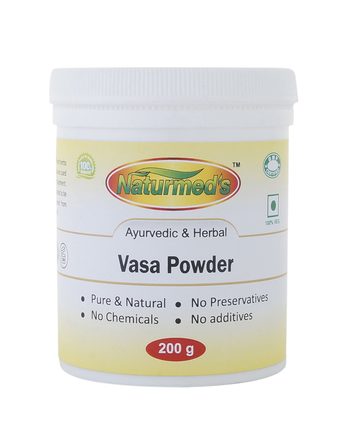Naturmed's Vasa(Adhatoda vasica) Powder 200 Grams Jar| Vasika - Adusa- Arusa| Malabar Nut - Vasaka| Pure and Organic| With out preservatives