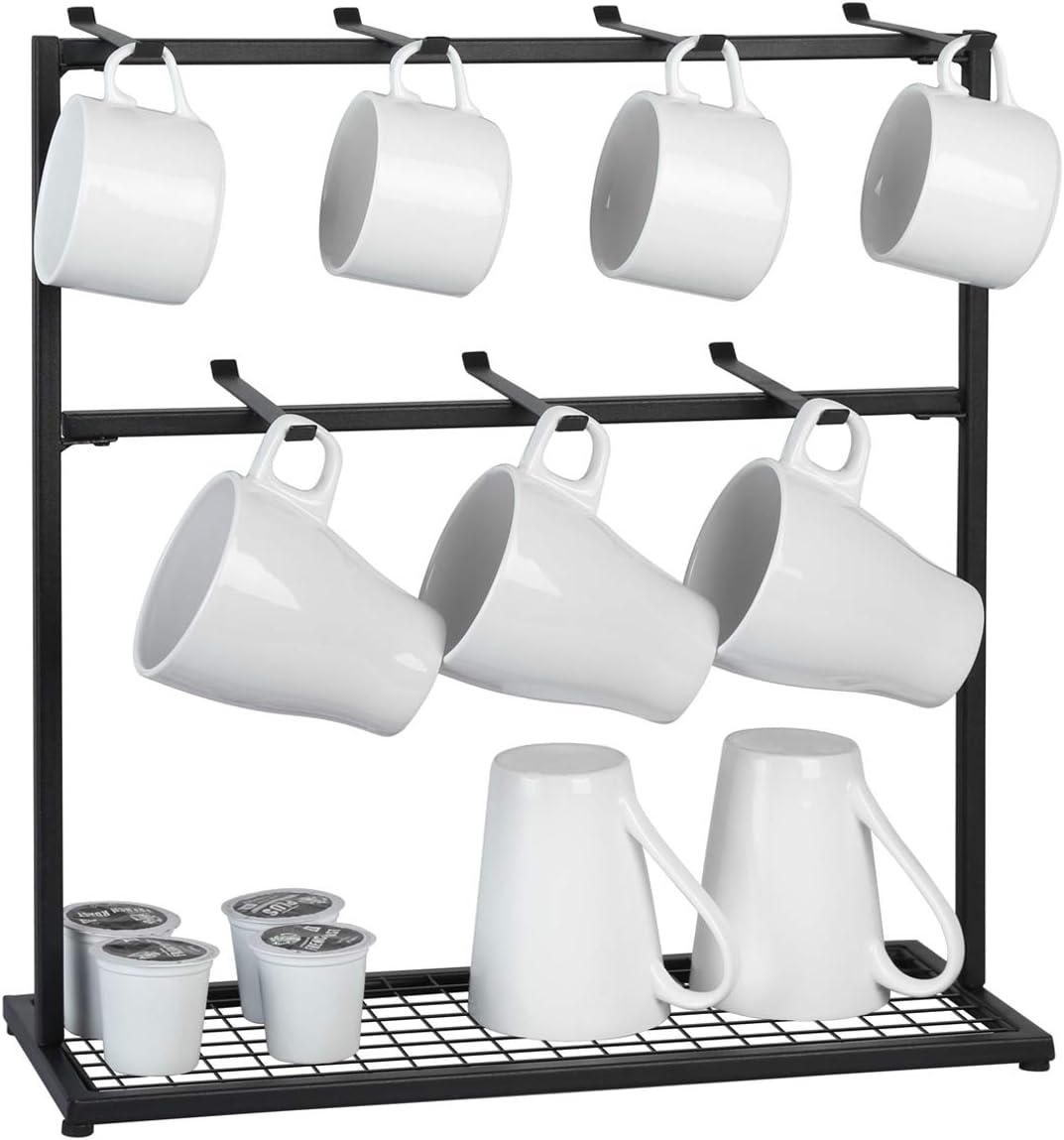 OROPY Coffee Mug Holder Stand, 2 Tier Countertop Mug Tree Holder Rack for Coffee Mugs Cups, Holds 14 Mugs (Metal Black)