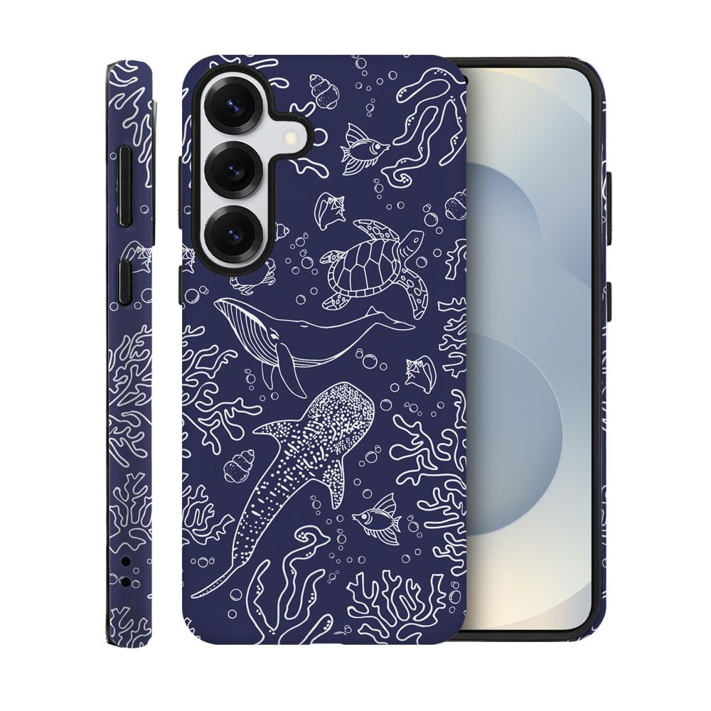 Case for Samsung Galaxy S25,Frosted 2-Layer Durable Case for Girl Women,Sealife Whale Shark Sea Turtle