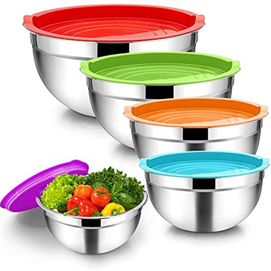 CTRLZS 5 Pieces Mixing Bowl,Stainless Steel Salad Bowl Stackable Serving Bowl with Airtight Lids for Kitchen Cooking Baking,Etc